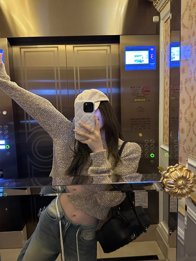 

ort Loose oulder round Ne Knitted Sweater Women's Sle Autumn Faion Bla Bean H Humming Fall Mermaid Loose Fit Top