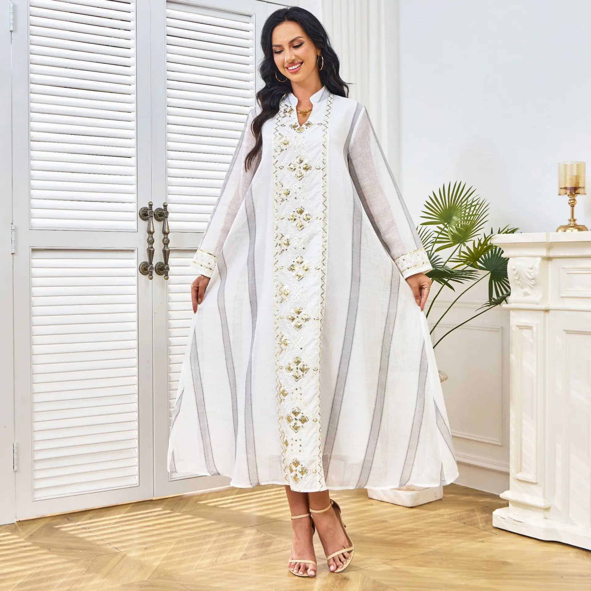 Saudi Arabian Clothing Bead Embroidered Muslim Evening Dress Women's Wear