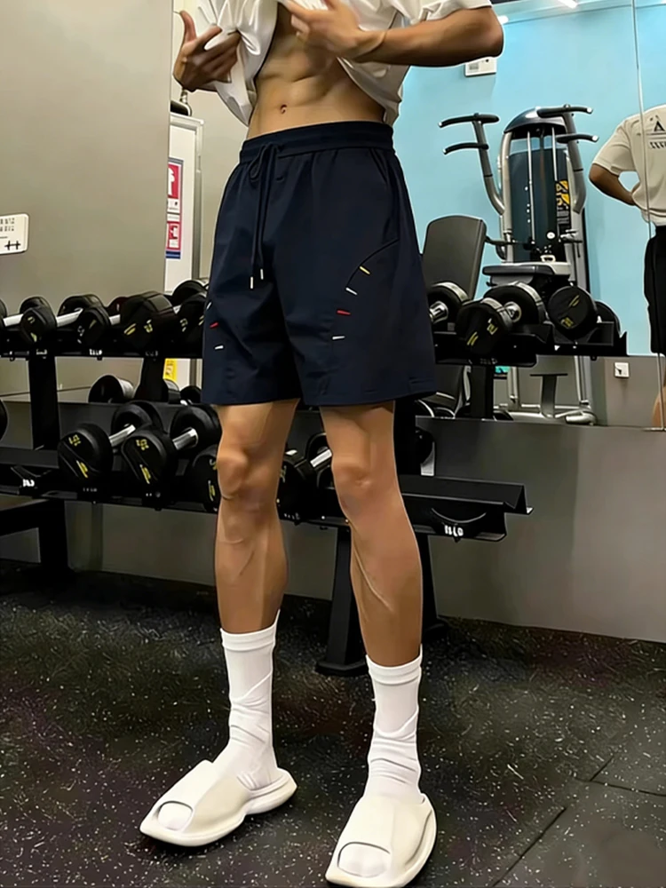 

Quick Dry Blue Short Shorts Men's Summer Fitness Basketball Pants Side Cut off Five Minutes Polyester Fiber Casual Shorts