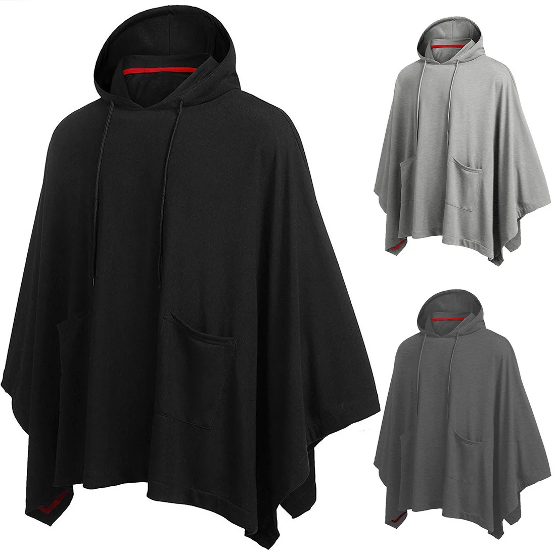 

COLDKER Men's Casual Hooded Poncho Cape Oversized Batwing Sleeves Hoodies Pullover Loose Fit Cloak Coat Top with Pocket