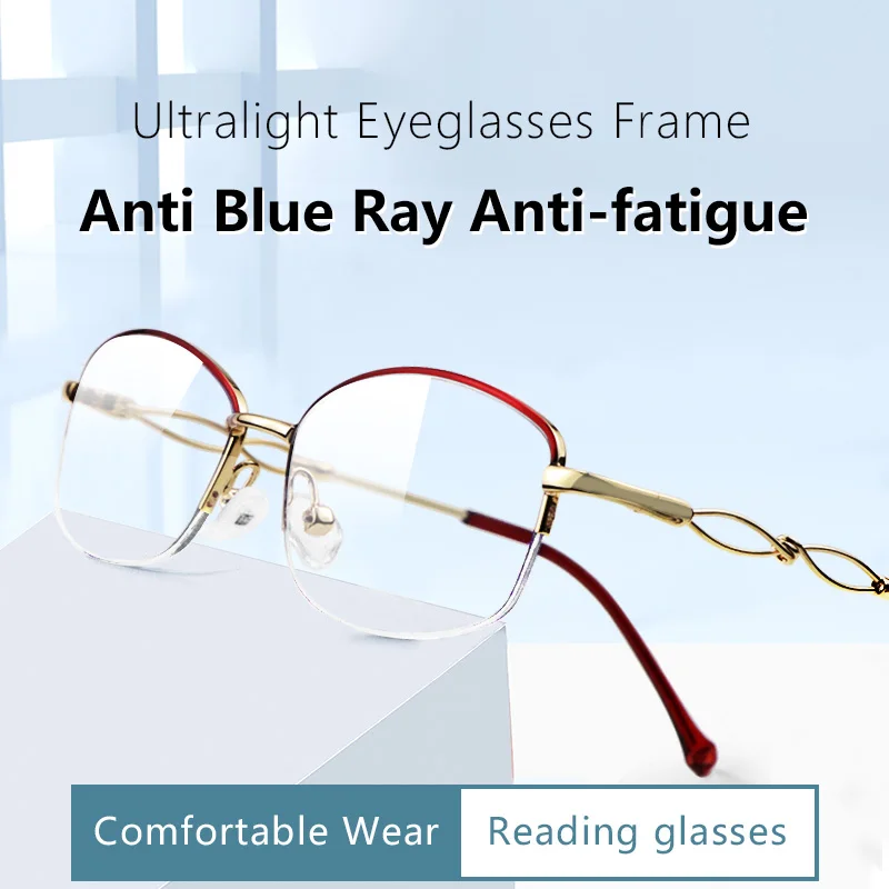 

Reading glasses for Women Blue Light Blocking Metal Half Frame Computer Readers Anti UV/Eyestrain/Glare,Presbyopia Eyeglasses