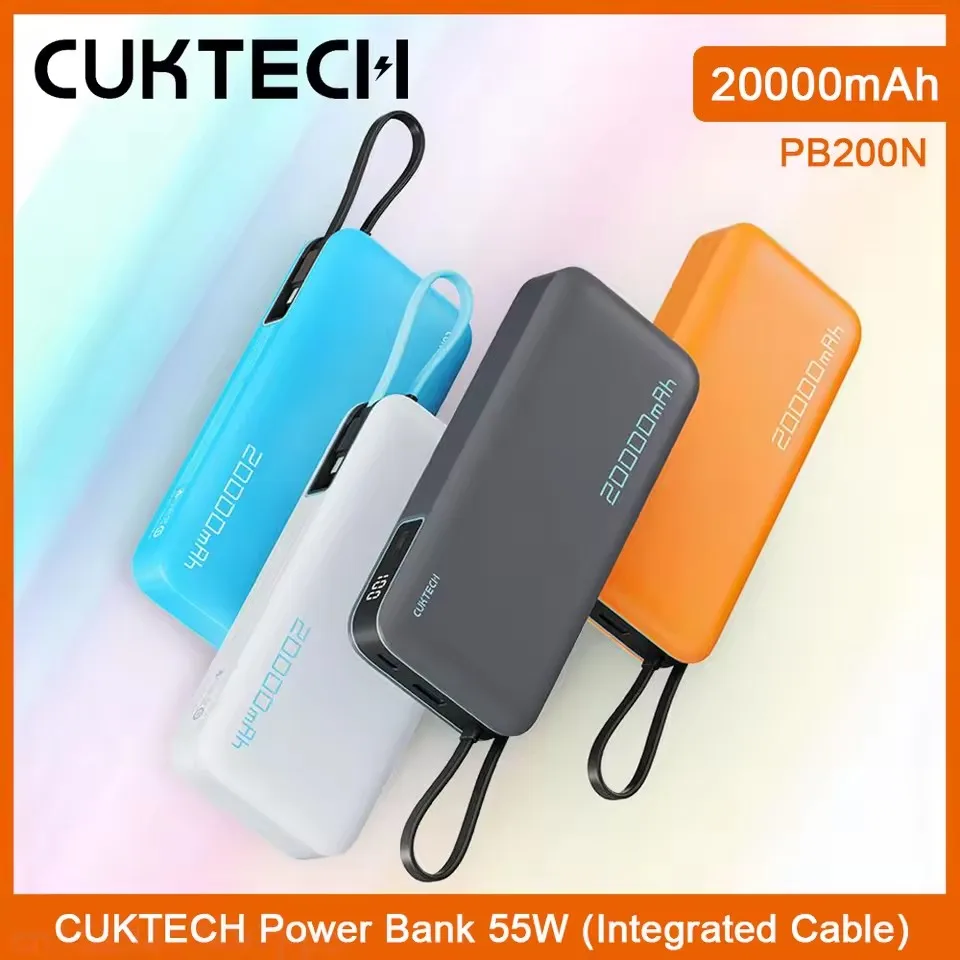 CUKTECH CP25 20000mAh Power Bank 55W Two-Way Fast Charge Self Portable Powerbank With Cable For iPhone16 15 14Pro Max Huawei