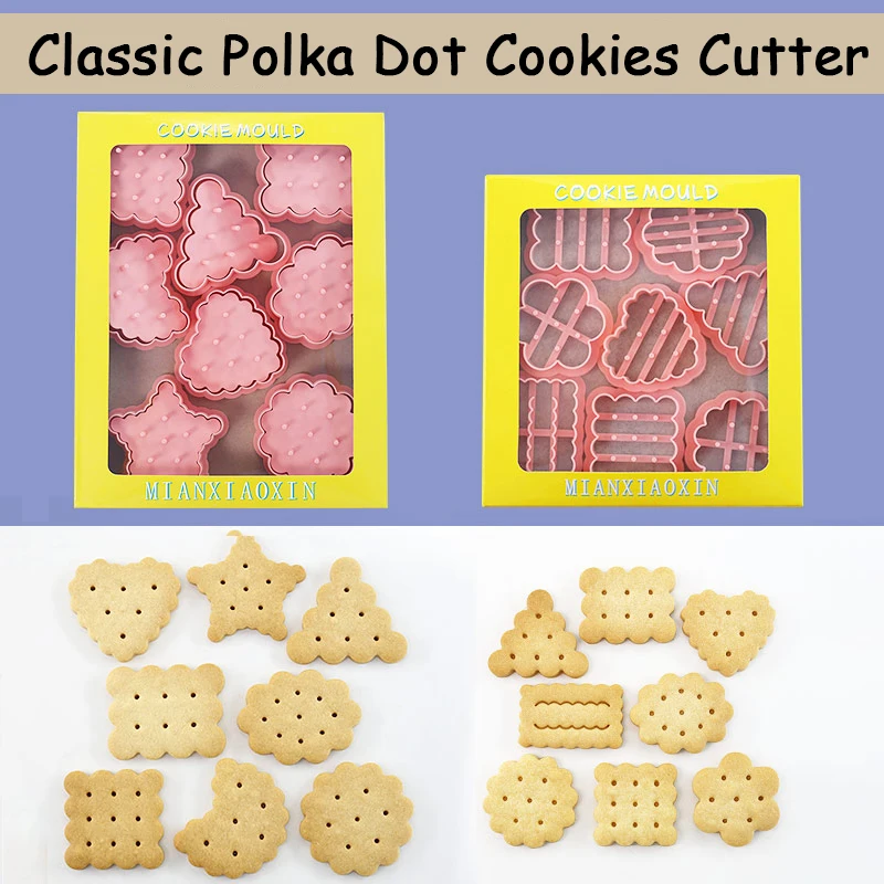 8 Piece Cute Classic Biscuit Cookie Cutters Triangle,Circle,Quares Shape Cookie Molds Cartoon Fun Biscuit Moulds