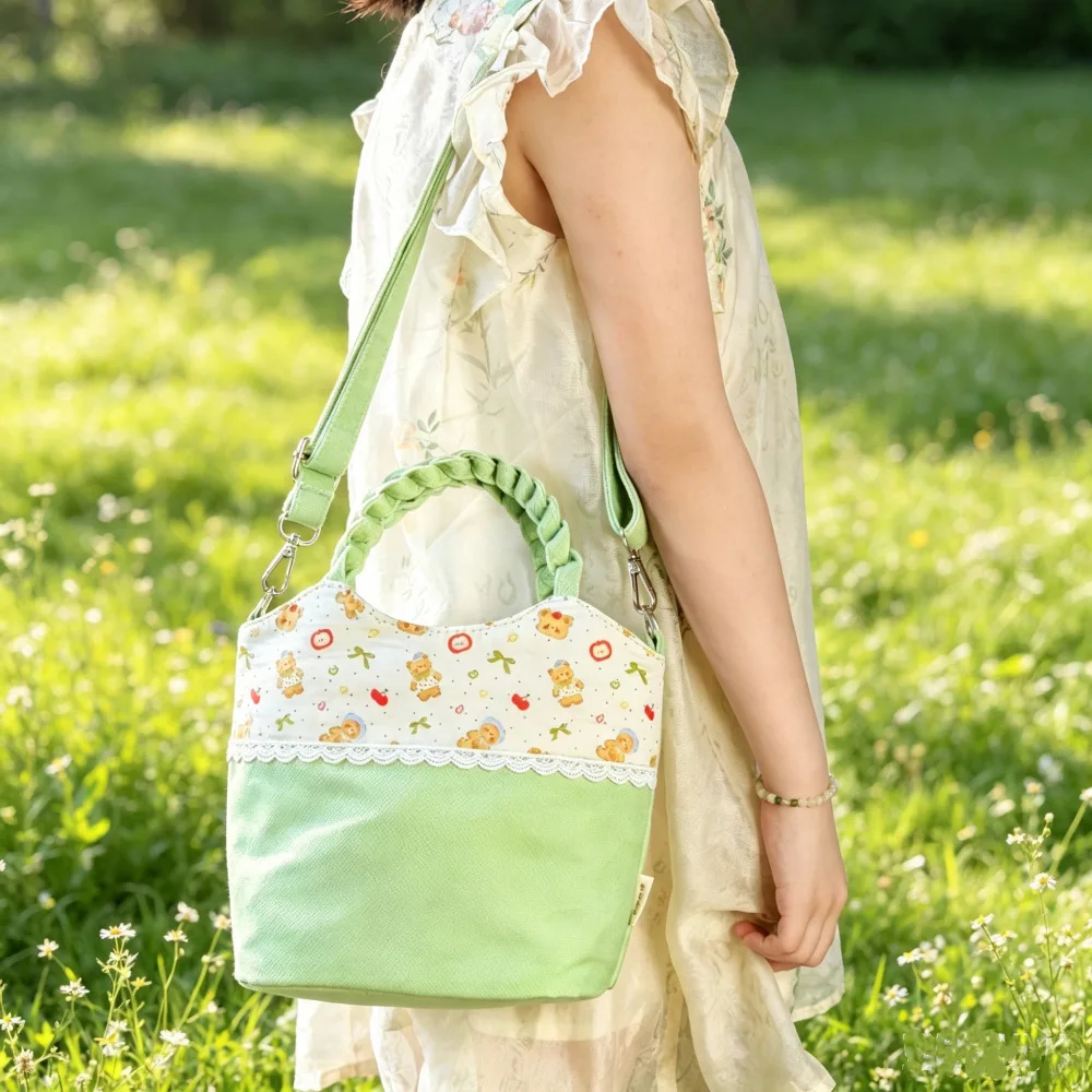 Women's Korean Style Bear Print Shoulder Bag Girls Casual Tote Female Candy Crossbody Bags Purse Students Handbags