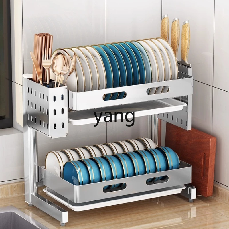 LMM  Stainless Steel Bowl Rack Kitchen Draining Multi-Functional Storage Rack