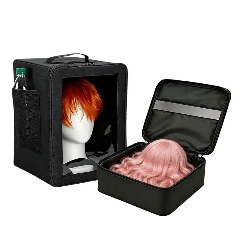 Hanging Wig Head Model Storage Box Foldable Multifunctional Cosplay Wig Carrying Bag for Home Salon Organization