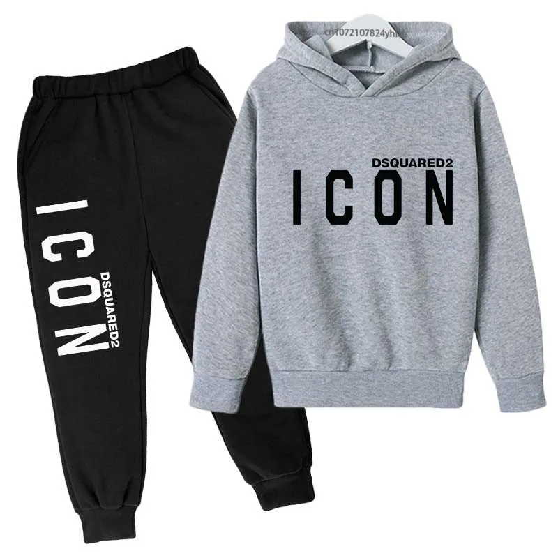 Kids Autumn Spring suits 3-13 Years Boys Girls Casual sweatshirts Outifts Children 2pcs IC Print Hoodie+Pants Sets
