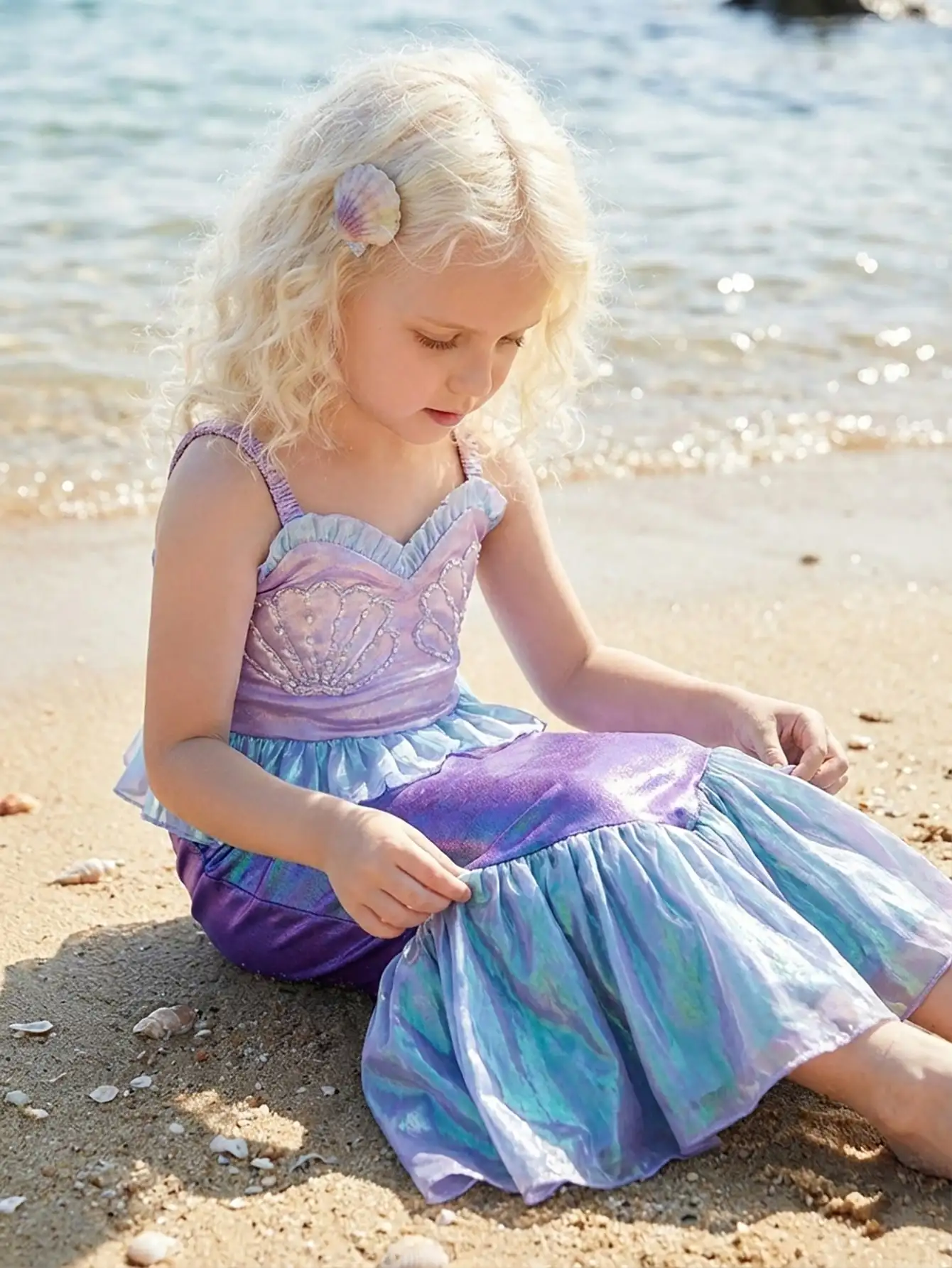 Summer New Girls Mermaid Flying Sleeves Sequin Cosplay Dress Children's Day Halloween School Party Dress for 3 4 5 6 7 8 Years 3