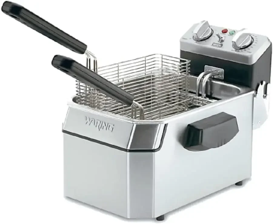 Waring Commercial WDF1000 Heavy Duty 10 lb. Single Basket Deep Fryer , Includes 3 Fry Baskets & Night-Cover-1800W, 120V,