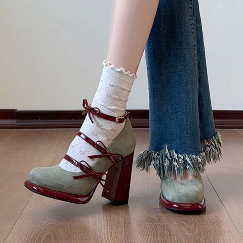 

Новые женские туфли Мэри Джейн с бантом, элегантные женские туфли на высоком каблуке, весенние дизайнерские брендовые модельные туфли-лодочки на массивном каблуке Lolita Zapatos Mujer