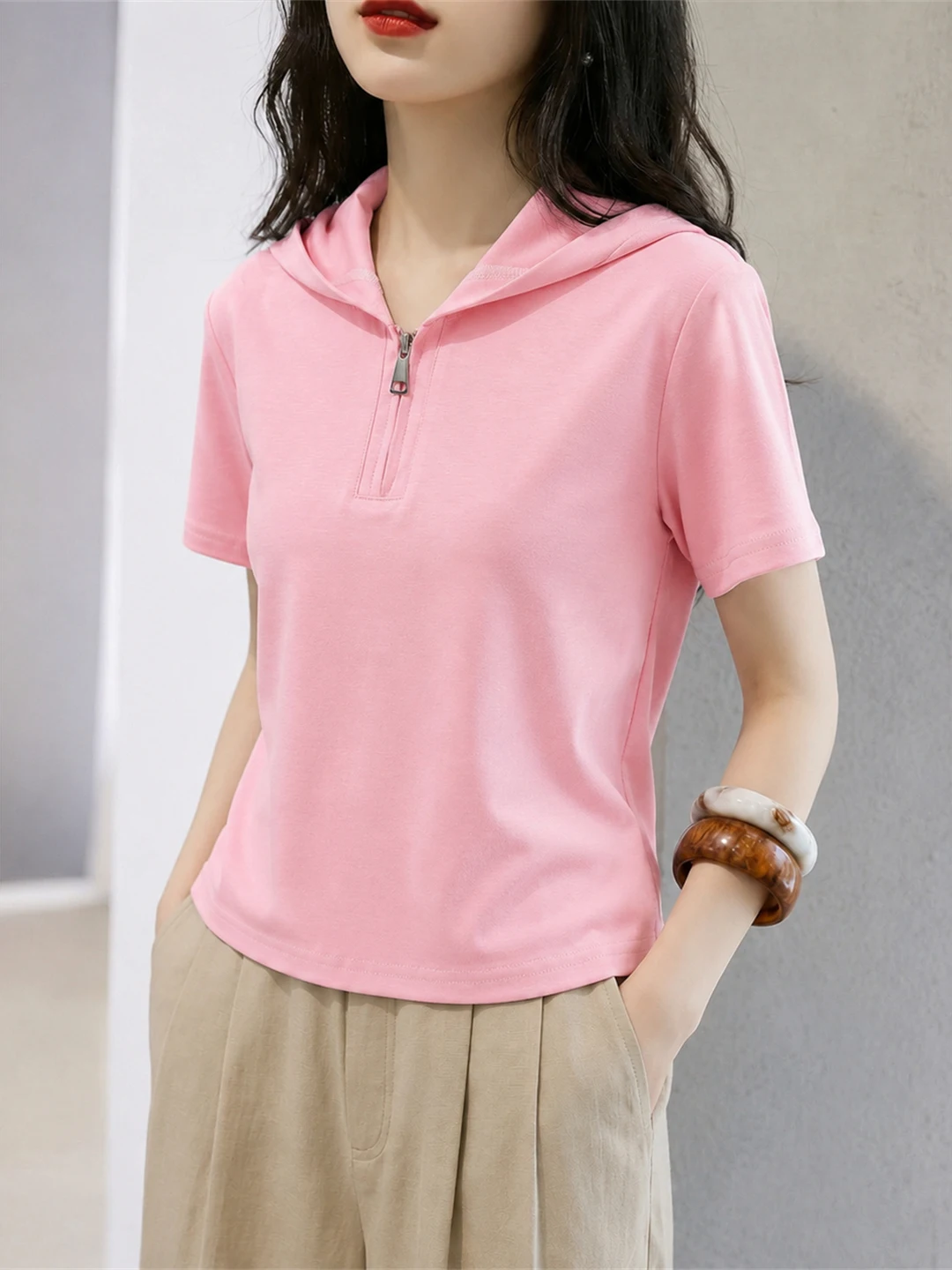 

Sweet Style Commute Short Sleeve T-Shirt Korean Version Pure Color Skin-friendly Summer Top Women's Fashion Casual Wear