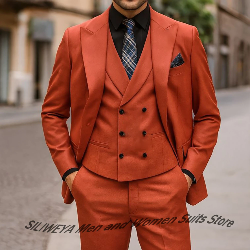 

Формальные мужские костюмы, умный комплект из 3 предметов, пиджак с остроконечными лацканами на одной пуговице + брюки + жилет, мужские комплекты для свадебной вечеринки, вечернего банкета, смокинга