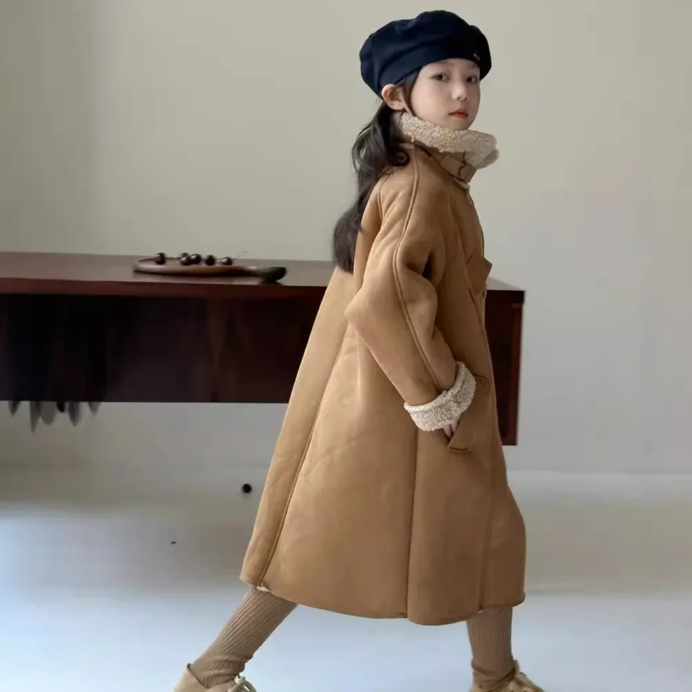 Children clothing thickened warm long coat 2024 winter new girls fashion temperament casual Korean style all matching coat