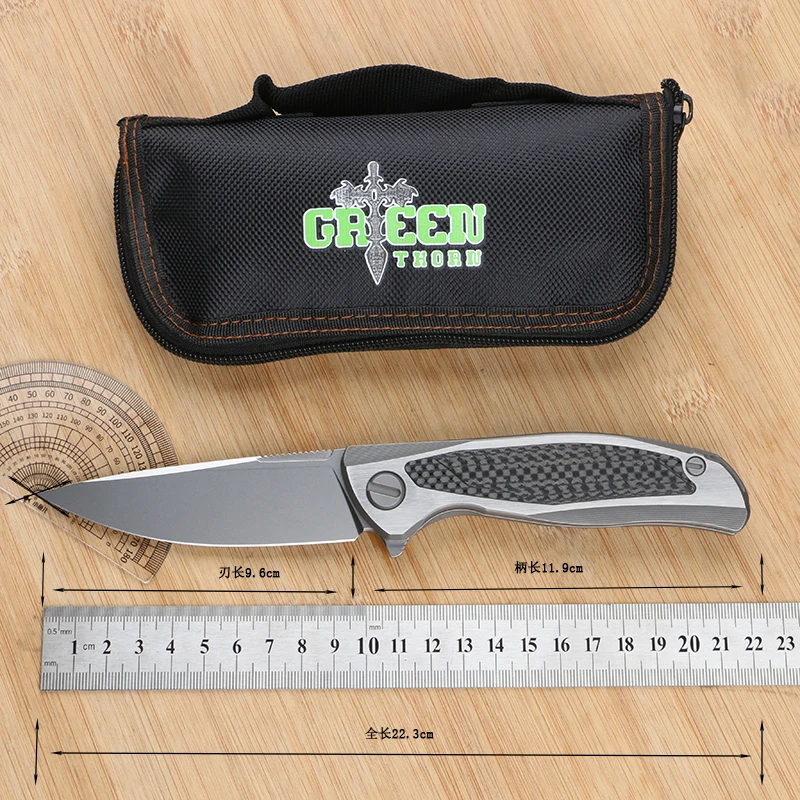 Imagem -02 - Green Plum F95nl Bearing Folding Knife Vg10 Blade Fibra de Carbono Tc4 Titanium Alloy Handle Outdoor Camping Portable Edc Tools