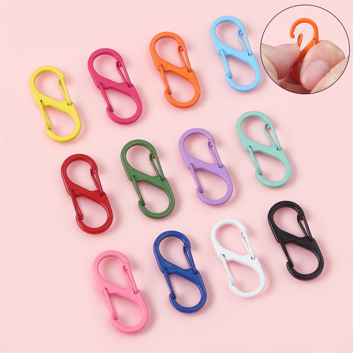 13x32mm, Alloy Lock Clip Keychain, Spray Paint, S Shaped Alloy Hanging Buckle For Outdoor Camping Hiking Travel, 4/10pcs