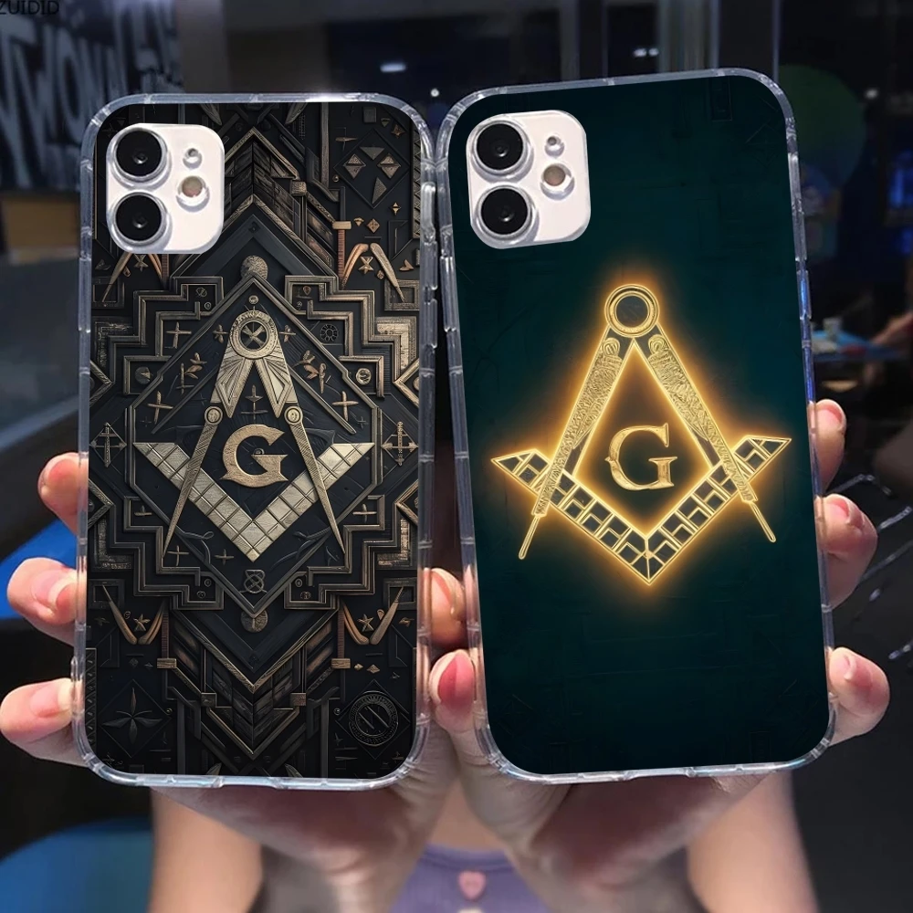 Fashion Freemason Mobile Cell Phone Case for iPhone 15 14 13 12 11 X XR XS 8 Pro Max Plus Mini Clear Transparent Cover Shell