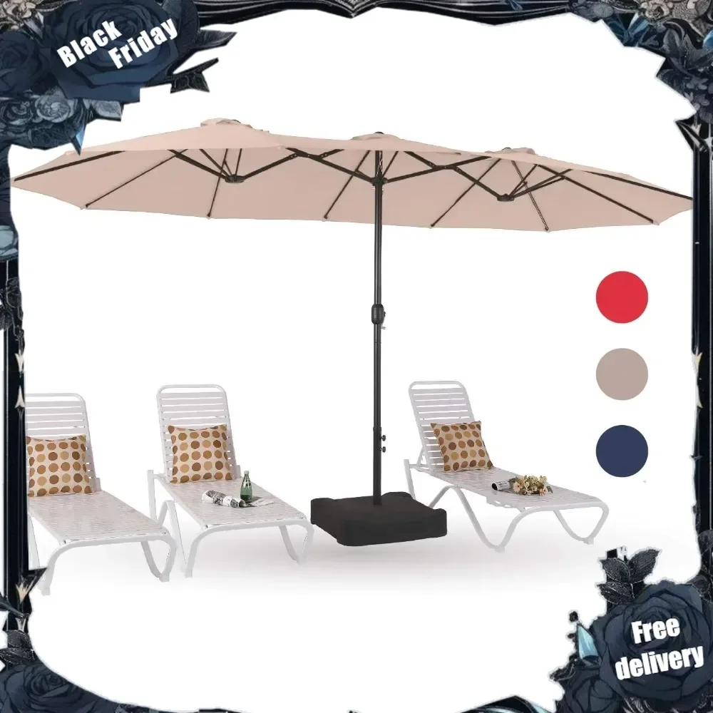 

15ft Large Patio Umbrellas with Base Included, Outdoor Double-Sided Rectangle Market Umbrella with Crank Handle