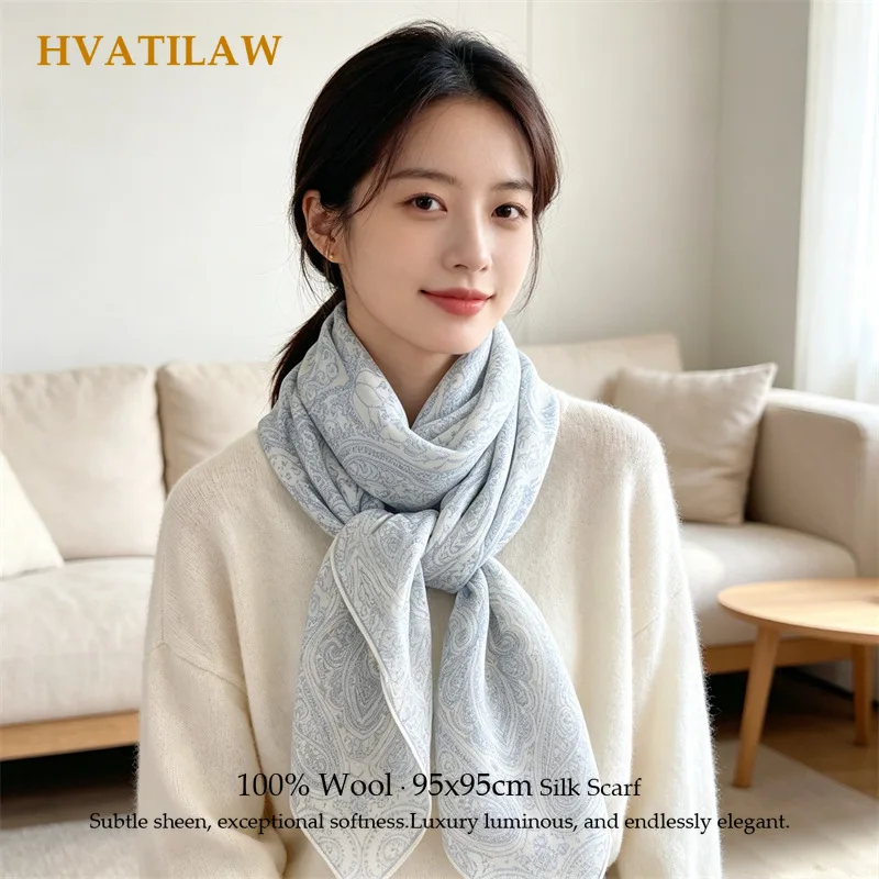 Luxury 100% Wool Scarf for Winter Warm Square Wrap Shoulder Cover Soft Woolen Neckwear Large Pashmina Shawl Cold Weather Bandana
