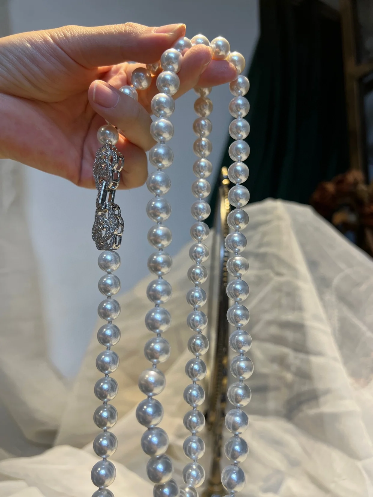 luxury cubic flower pearl sweater long necklace jewelry for women handmade accessory