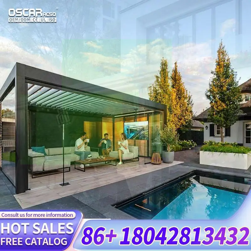 Outdoor Waterproof Motorized Aluminium Gazebo Luxury Modern with LED for Garden Patio Backyard Use pergola