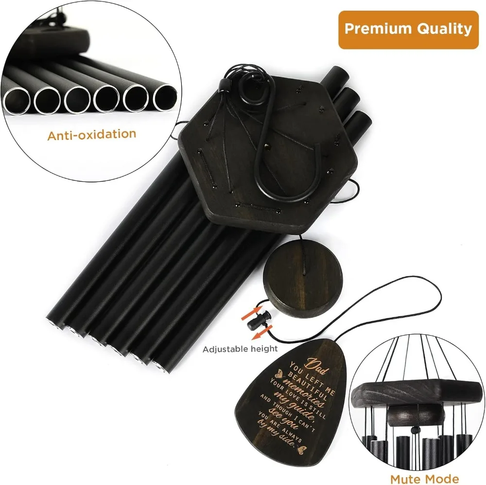 32" Memorial Wind Chimes for Loss of Father - Butterfly Sympathy Gift with Cardinal Card