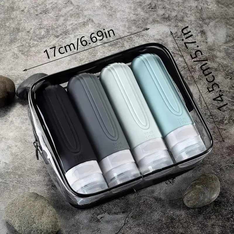 المحمولة 4 قطعة 90 مللي مجموعة زجاجات السفر سيليكون مانعة للتسرب إعادة الملء أنابيب الضغط لمستحضرات التجميل ومستحضرات التجميل السائلة #3