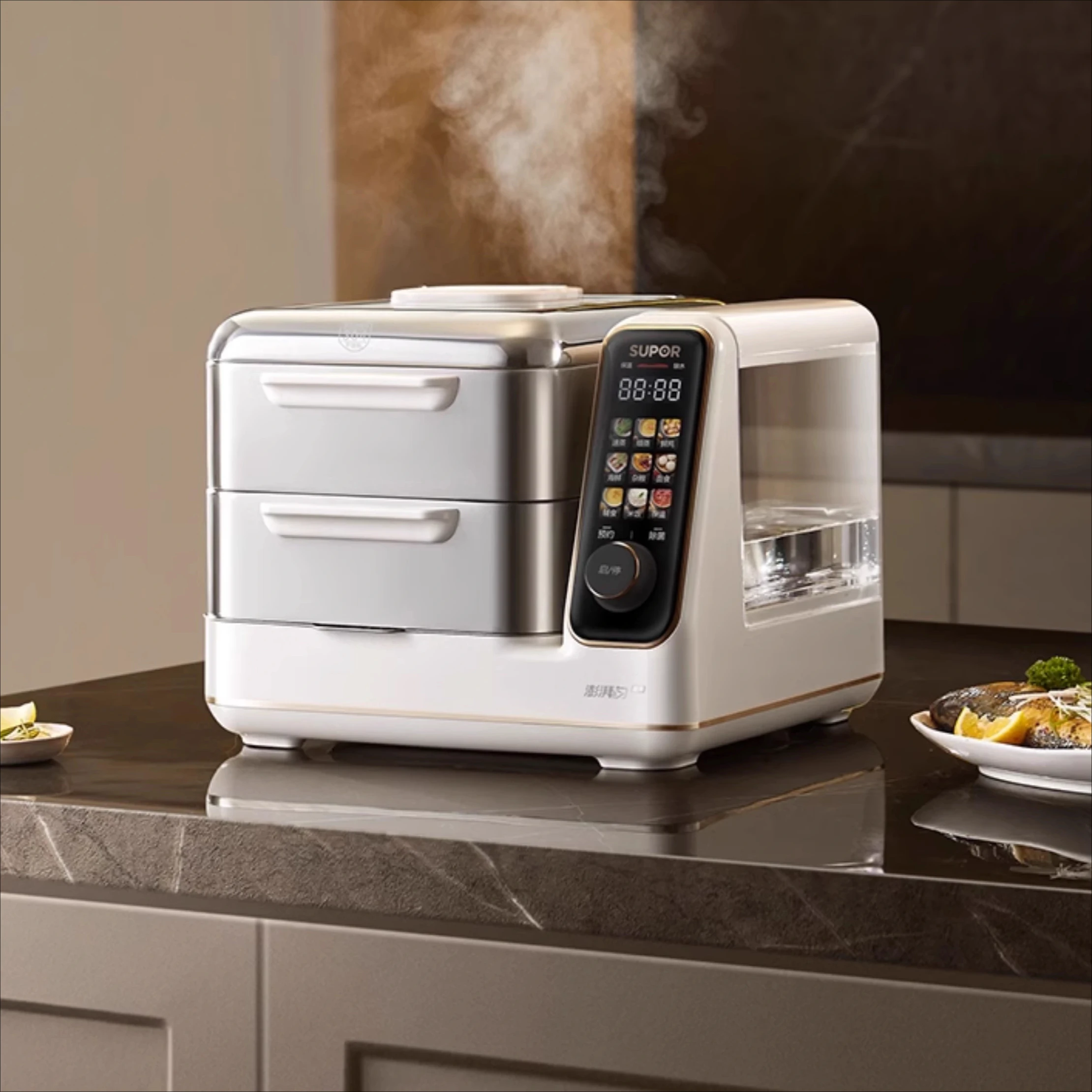 جهاز بخار كهربائي Supor متعدد الوظائف، طبقة من الفولاذ المقاوم للصدأ، سعة كبيرة، جهاز بخار جديد متكامل تلقائيًا