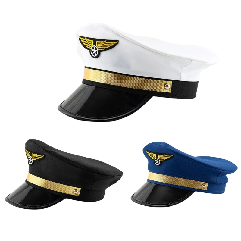 Unisex Hat for Role Play Adult Theme Party Captain Hat with Badges for Stage Performances Costume Headwear