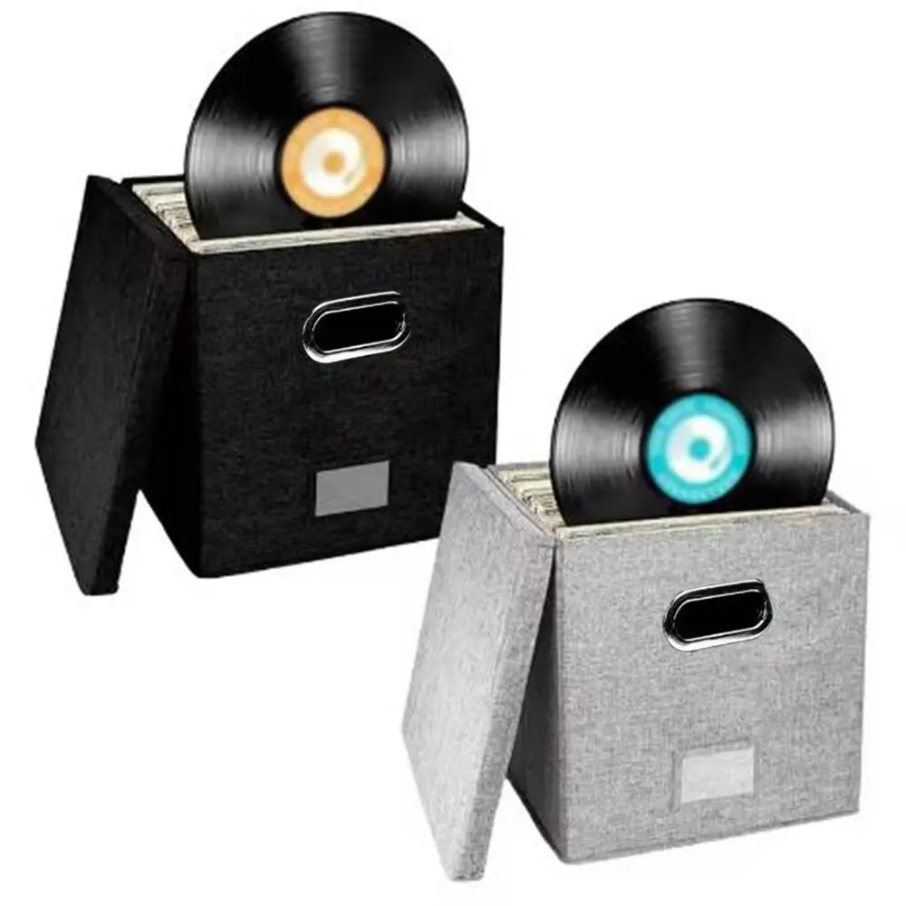 

Cotton Linen Vinyl Record Storage Boxes Large Capacity Foldable LP Record Organizer with Lids And Handles Decorative