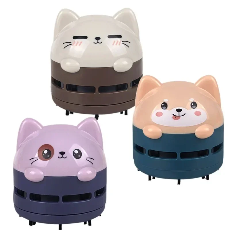 Mini Handheld Desktop Cute Cat Vacuum Cleaner Portable USB Rechargeable Cleaner Cartoon Shape Dander Confetti Cleaning Brush
