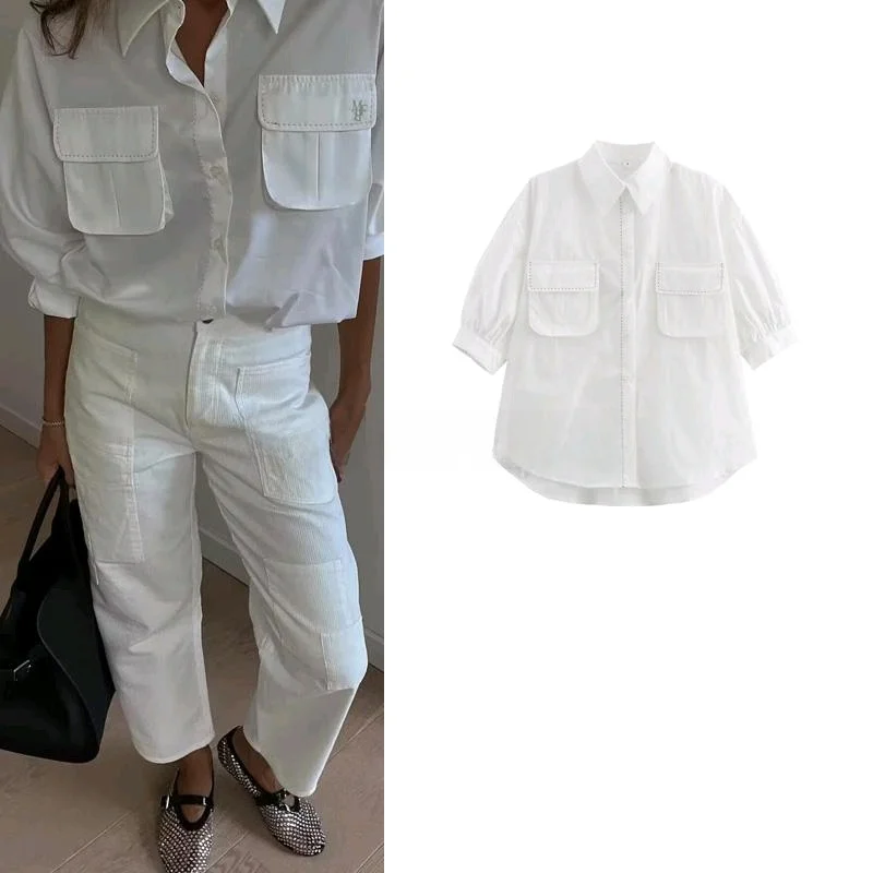 

Spring New Arrival Casual ort Sve Collar Single Button Decorative ket Versatile Commuter Sle Women's irt