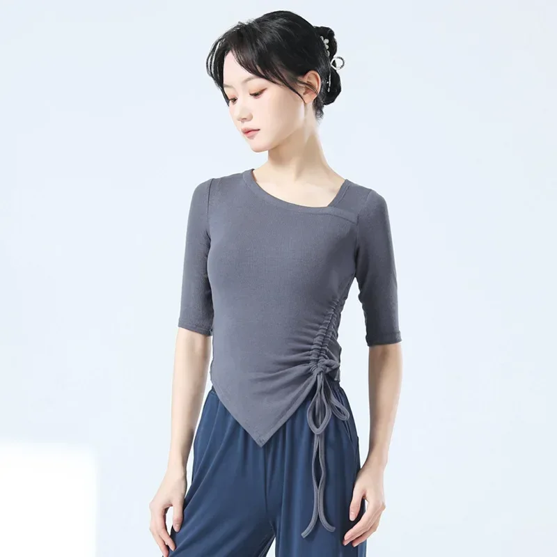Modern dance practice clothes women's new dance clothes slim-fitting middle-sleeved drawstring classical dance