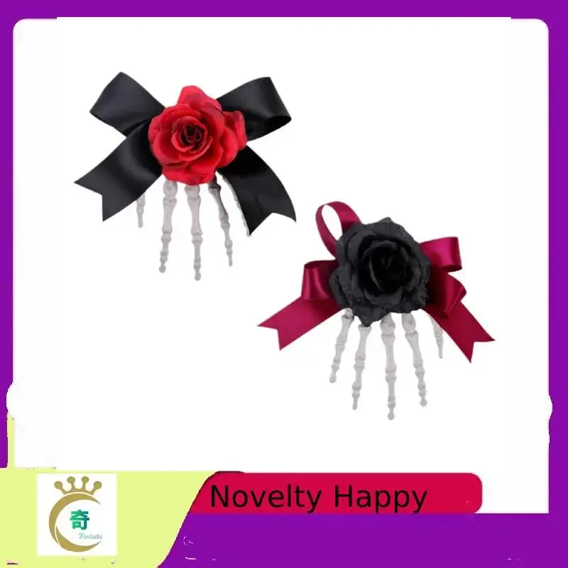 2024 Novelty Halloween Party Skeleton Hairpin, Horror Rose Bow Ghost Hand Side Clip Hair Accessories for Women