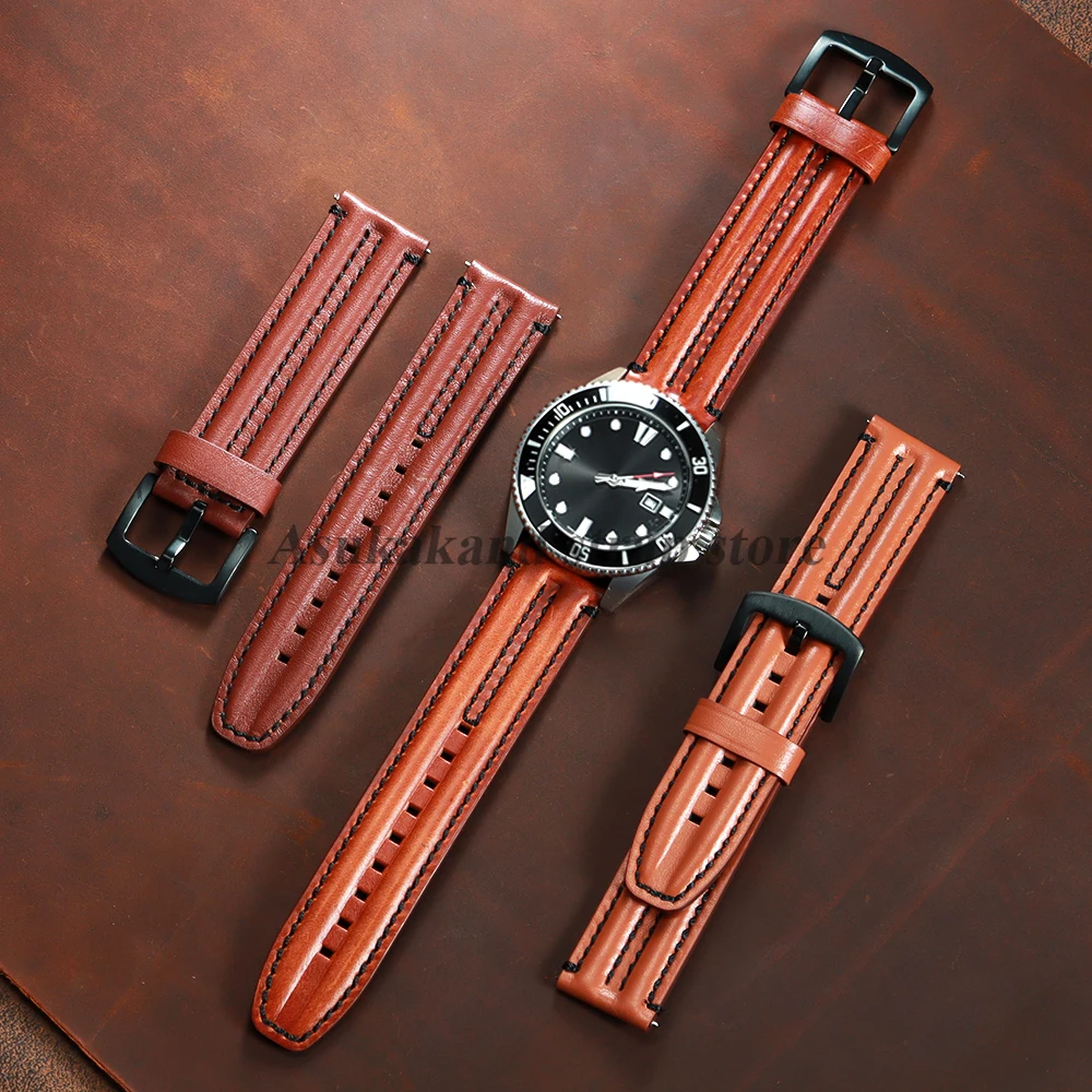 جلد البقر حزام 20 مللي متر 24 مللي متر ل Seiko ل أوميغا 22 مللي متر حزام (استيك) ساعة لهواوي ساعة GT5 الإفراج السريع الرجال ساعة اكسسوارات
