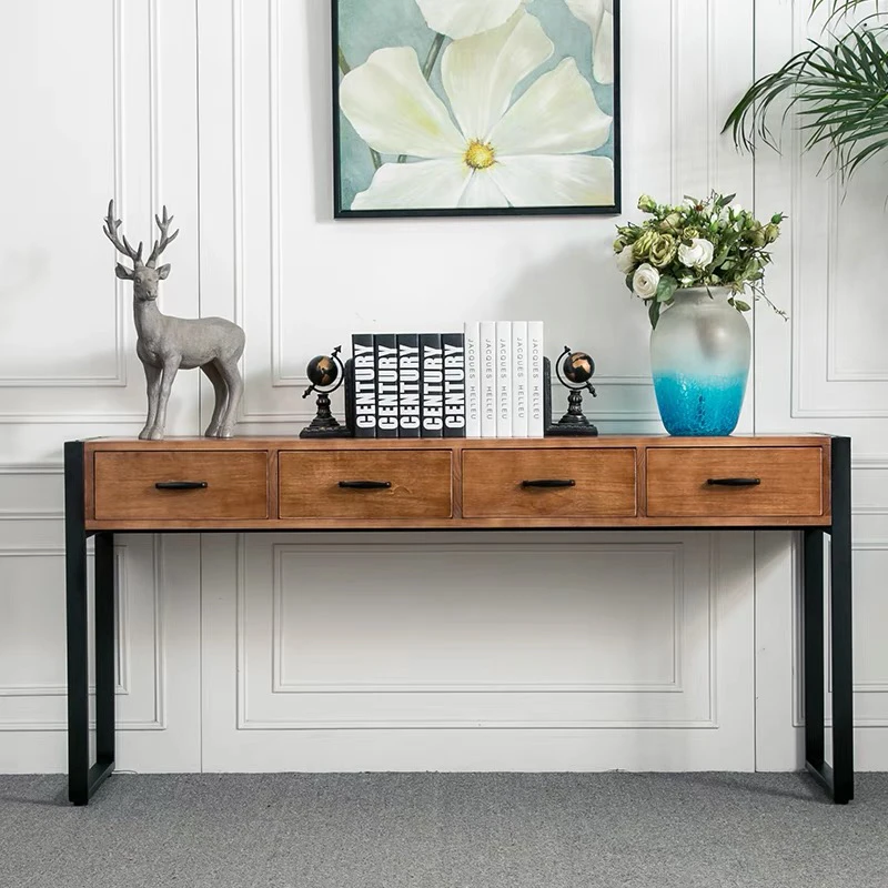 

French Vintage Console Table Rustic Design Practical Premium Console Table With Drawers Against The Wall Mesa Furniture