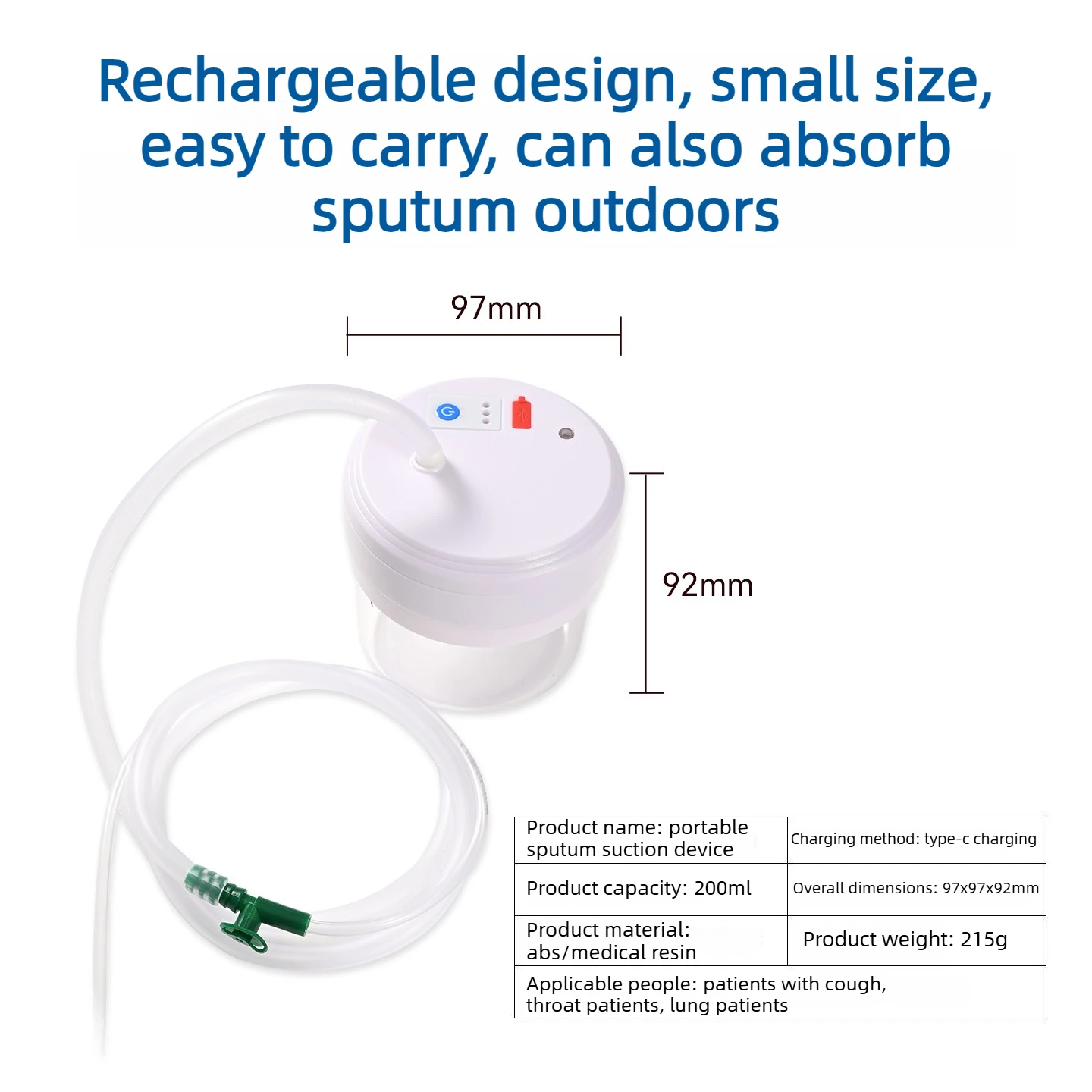 Bomba de Succión de Flemas Eléctrica de 200 ml, Aspirador Médico Portátil para el Cuidado de Ancianos, Bebés y Niños, Catéter Estéril para Traqueostomía, Eliminación de Mucosidad