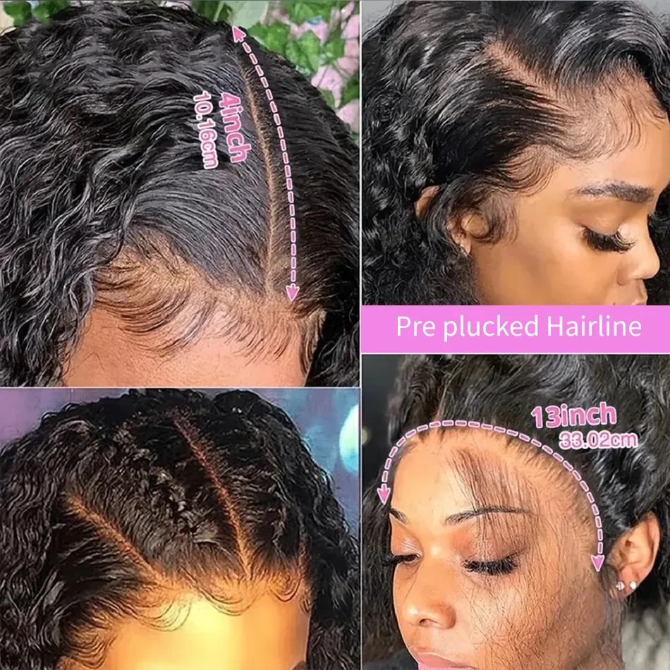 Pelucas delanteras de encaje 13x6 de onda profunda, cabello humano de 250 de densidad, pelucas rizadas transparentes HD, pelucas de cabello humano ondulado prearrancado