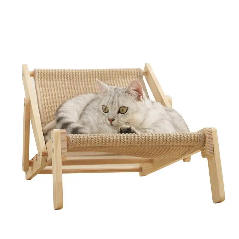 Cat Scratcher Lounge Chair Sisal Scratcher Elevated Bed Cat Hammock Removable Sisal Pad Adjustable For Indoor Cats All Seasons