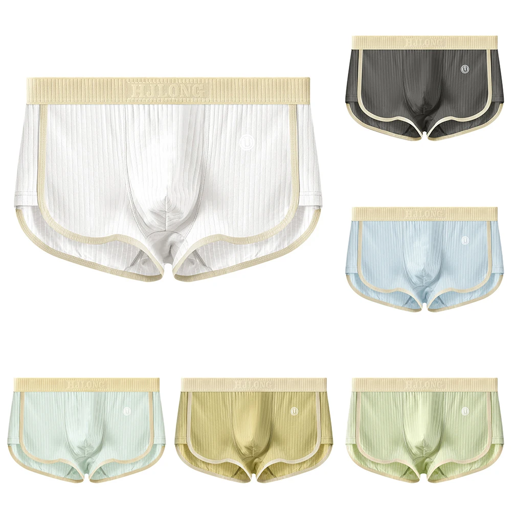 Boxer Trunks Mens Cotton Boxer Briefs Solid Color Supportive Pouch Classic Theme Elastic Waistband Soft Material