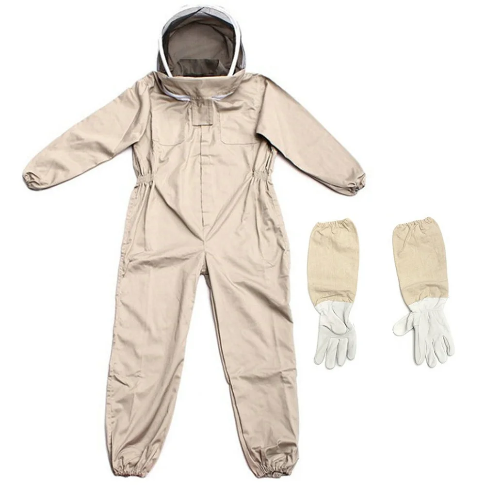 Apicultura poli-algodão à prova de abelha roupas de proteção corpo inteiro apicultor terno fazenda unisex roupa de segurança luva véu capuz apiário