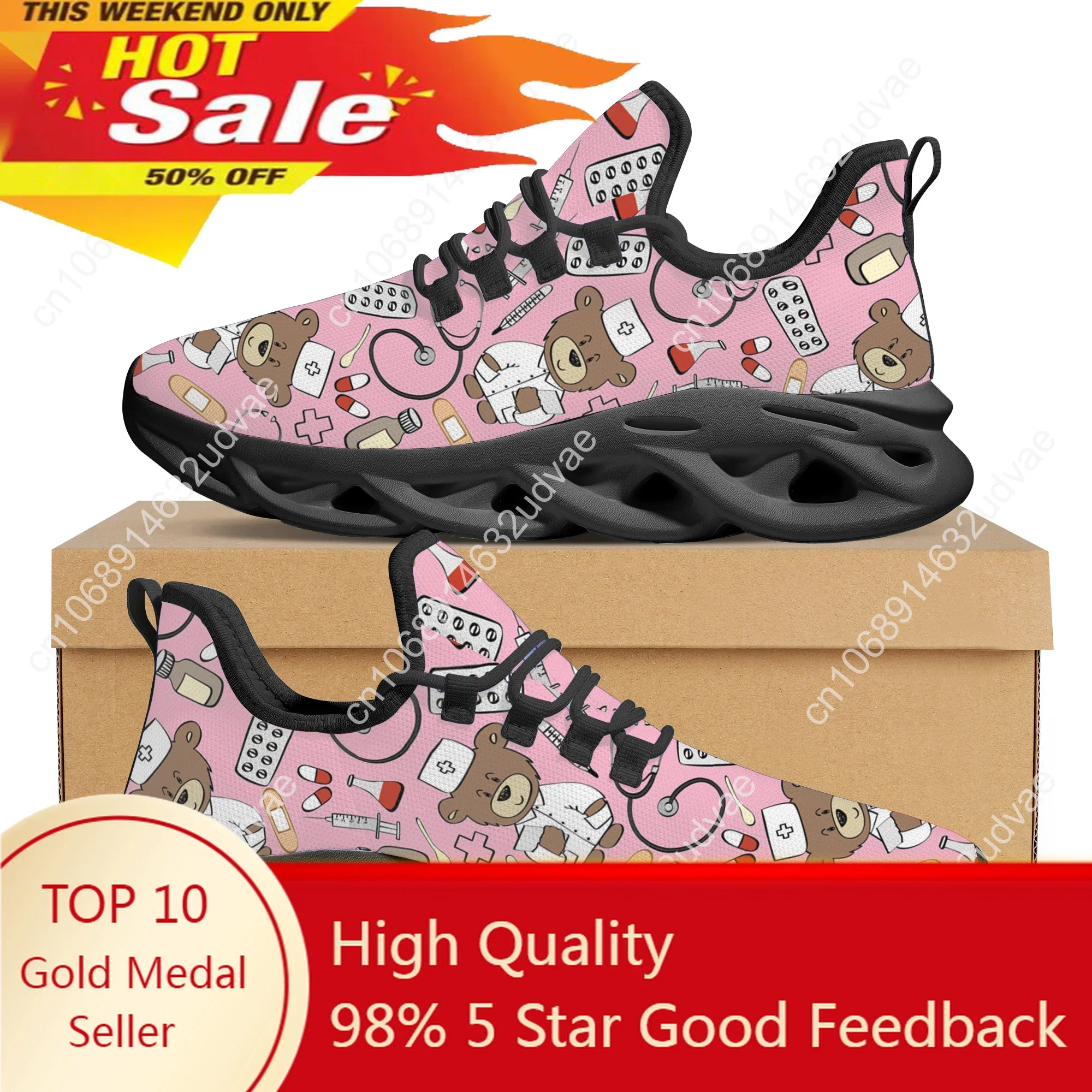 Pink Cartoon Doctor Nurse Shoes For Women Female Flats Shoes Running Sneakers Light Mesh Ladies Footwear Chaussure Femme