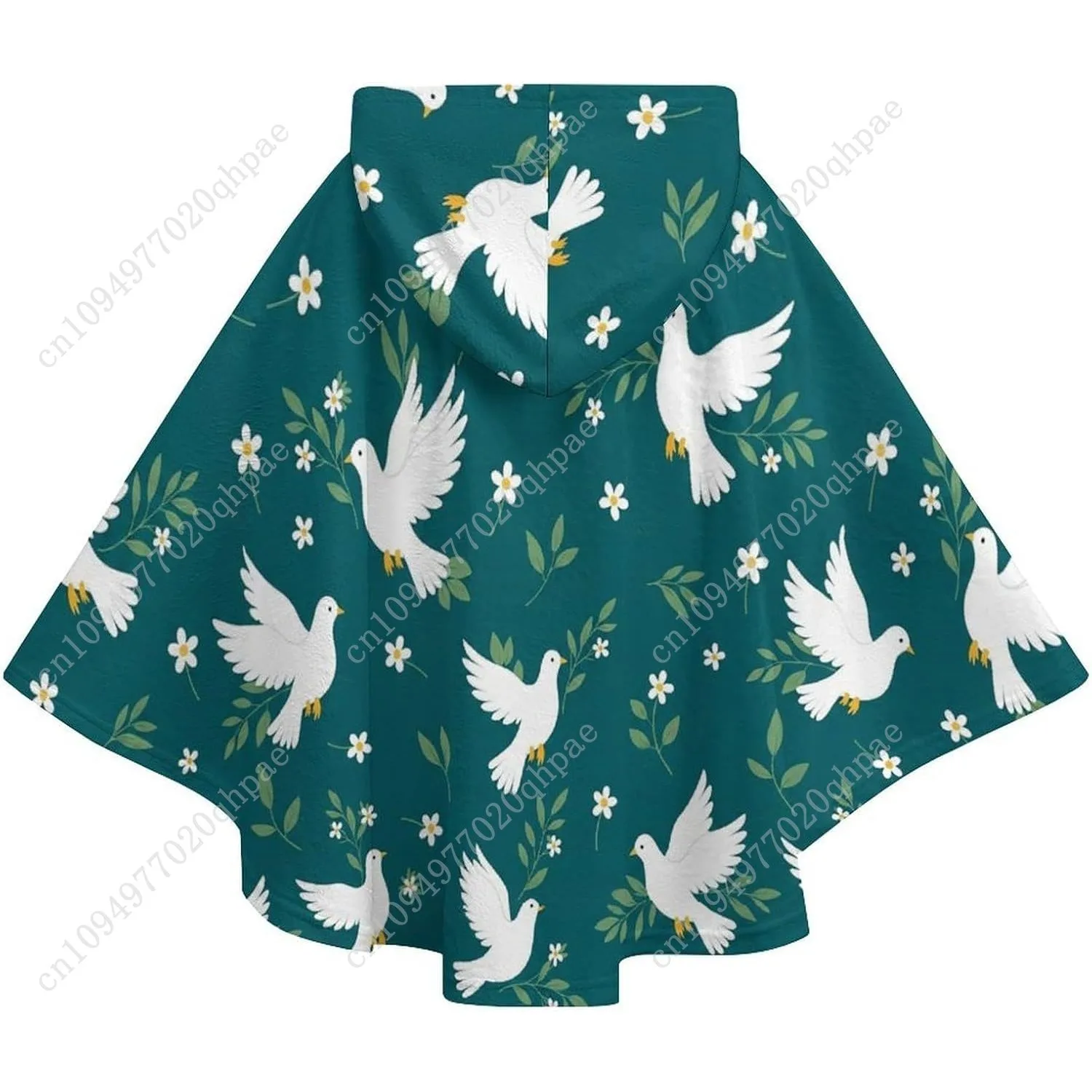 سترة مريحة من الفلانيل، سترة بغطاء للرأس كبيرة الحجم بأوراق الطيور البيضاء مع جيوب للأطفال والمراهقين