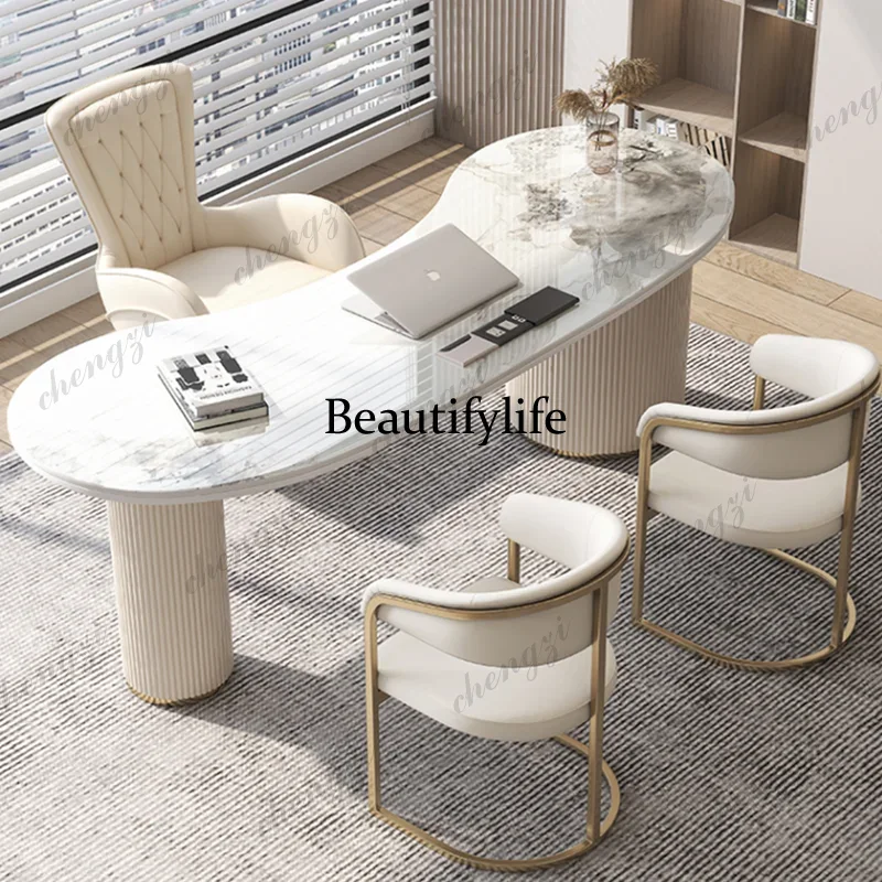 Rock slab desk computer desk integrated, household small apartment high-end, deskN138