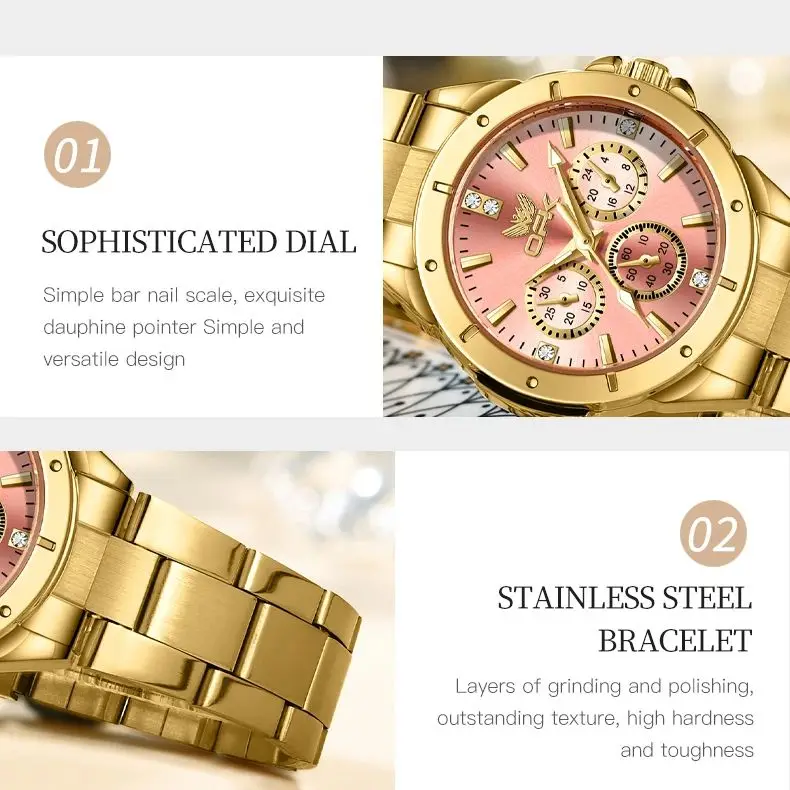 6001 Luxury Brand Ladies Quartz Watch Stainless steel Classics Three Small Dials Chronograph Waterproof Quartz Watch for Women