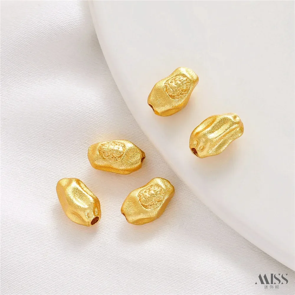 

Sand Gold Gold Color Chisel Engraved with God of Wealth Statue Irregular Bead Diy Handmade Bracelet Necklace Jewelry Accessories