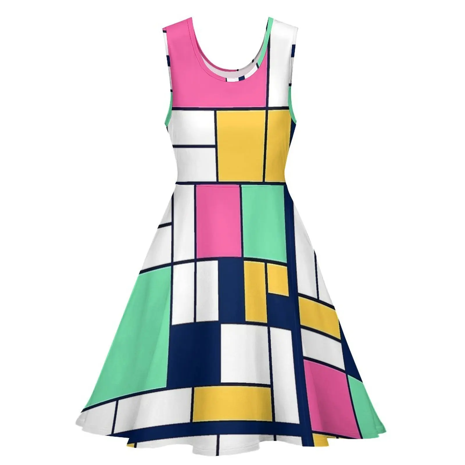 Vestido con estampado Mondrian de Pascua, vestidos informales de cintura alta, vestido de Skate de diseño Sexy de gran tamaño para mujer de verano