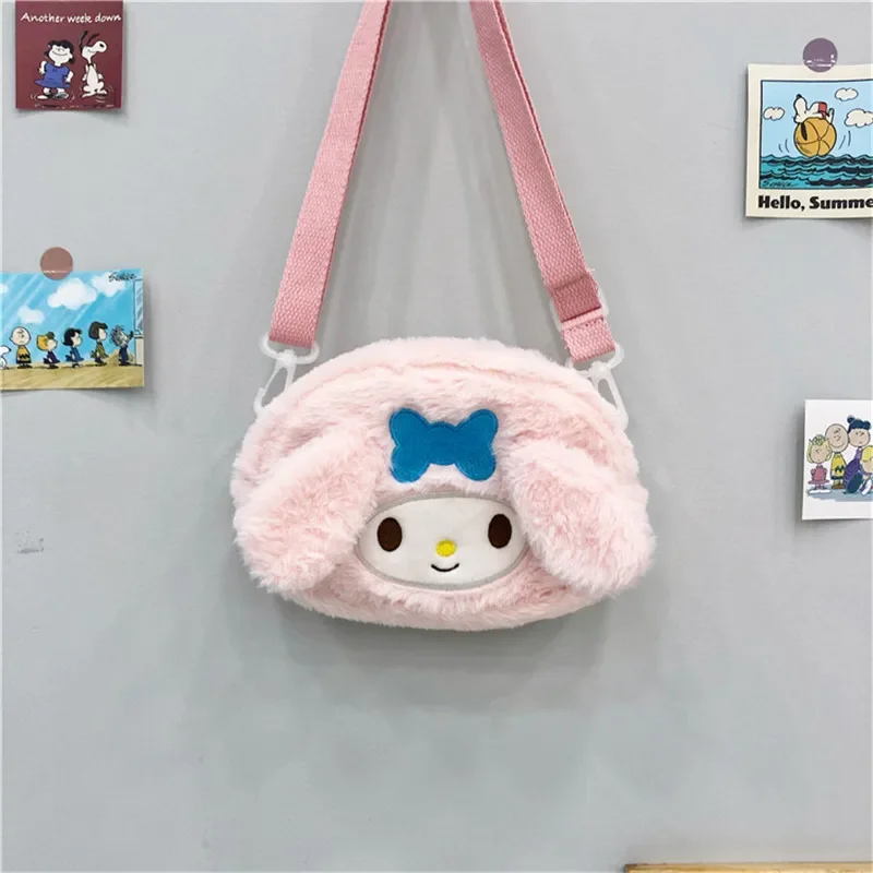 Sanrio-Bolso de felpa Kawaii Cinnamoroll, bandolera para estudiantes, My Kuromi Melody, mochila de pecho, bolso de mano, juguetes de peluche