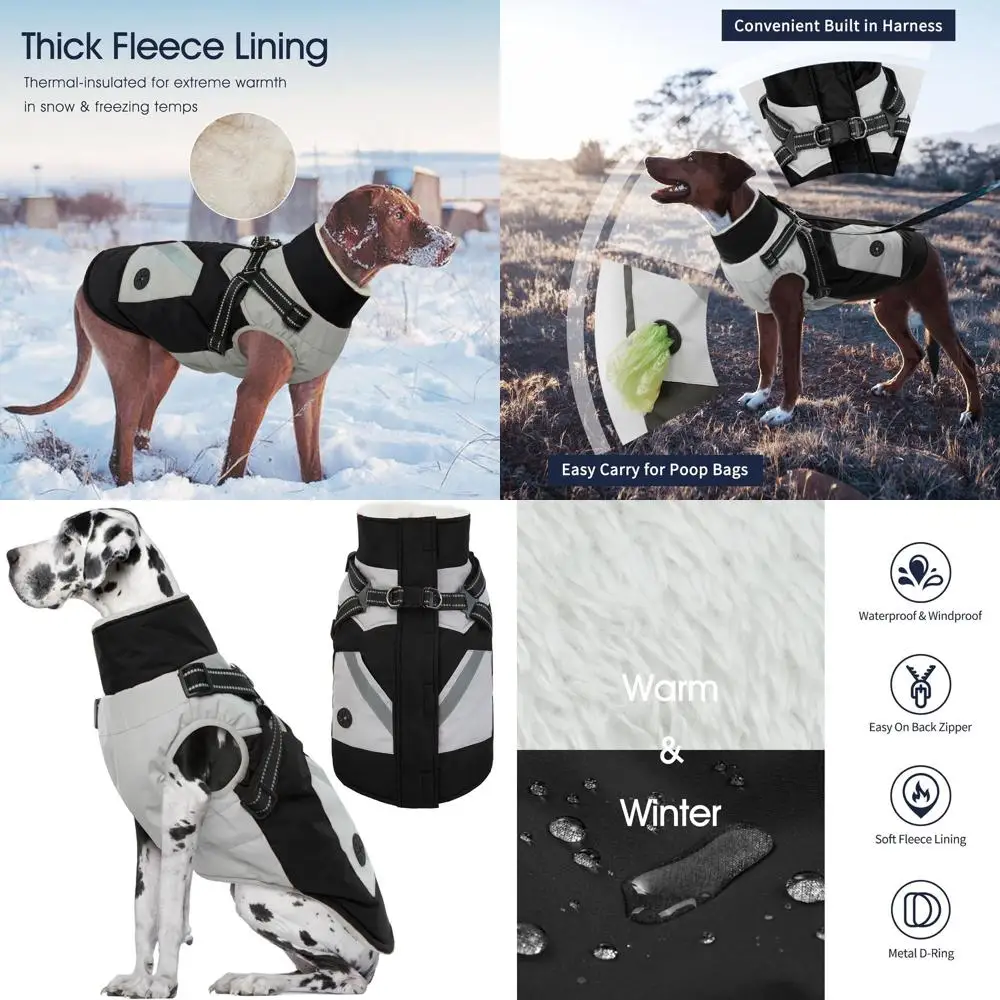 

Большой водонепроницаемый светоотражающий комбинезон на молнии для собак крупных пород (4XL) - Теплый зимний костюм для холодной погоды, черный