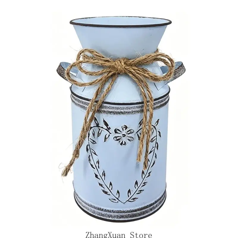 Bauernhaus Eisen dekorative Blumenvasen antike Milchkannenkrüge mit und Seil für Garten Hochzeit Home Office Dekore 3XUF – Detail 2