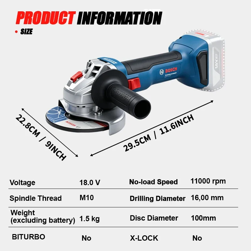 BOSCH GWS 18V-8 Cordless Angle Grinder 18V Professional Brushless M10 Slide Switch Metal Cutting Grinding BOSCH Power Tools